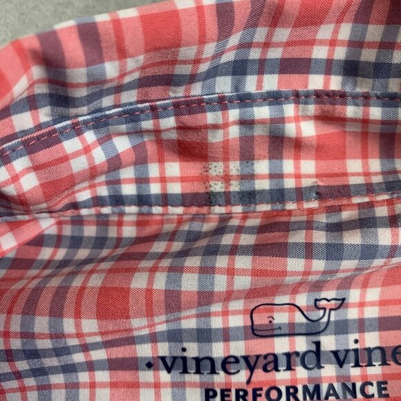 Vineyard Vines Performance Mens Whale Shirt XL Pink Blue Plaid Button Up Classic - Picture 8 of 11